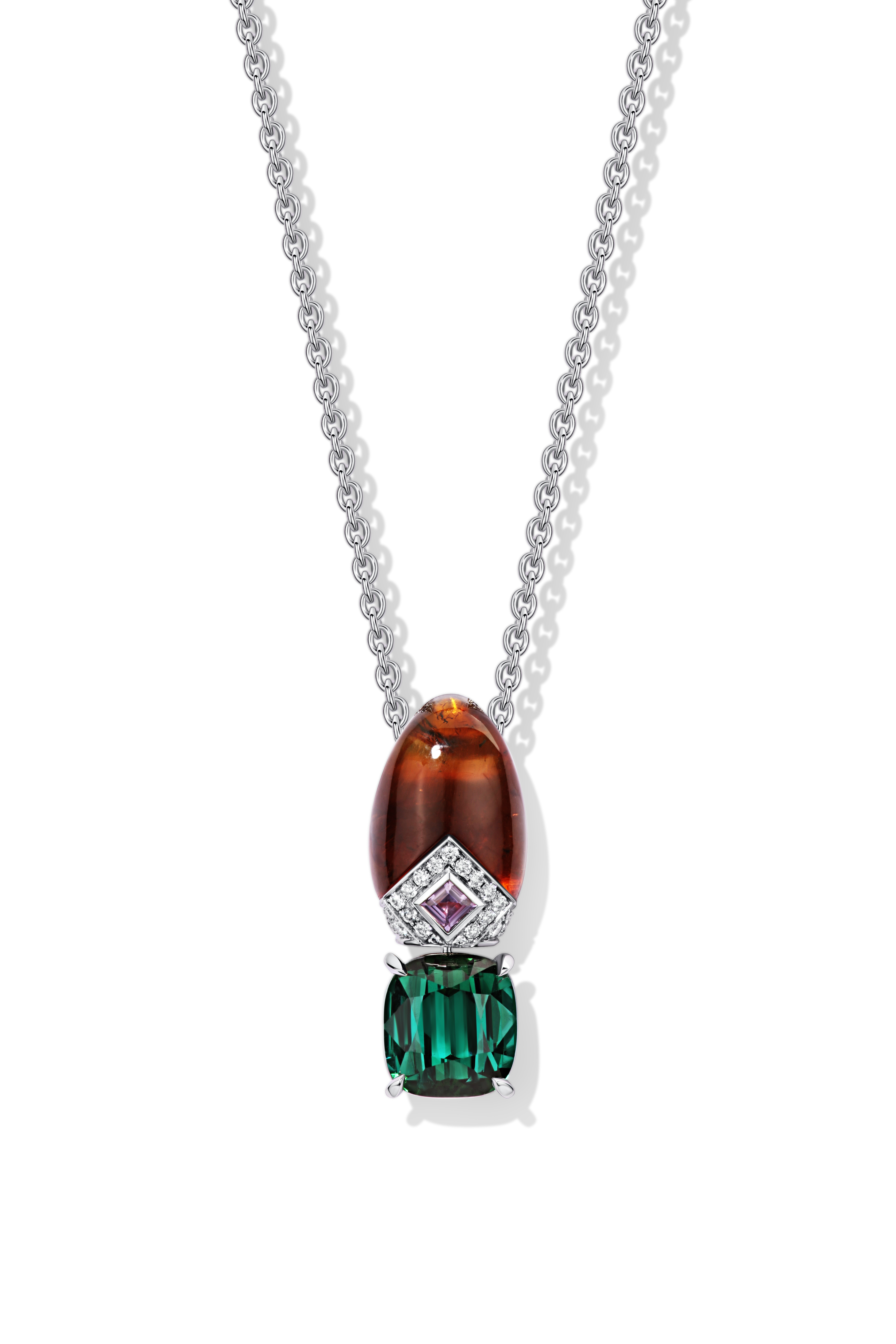 Подвеска с янтарем и тумалином 5,3 ct