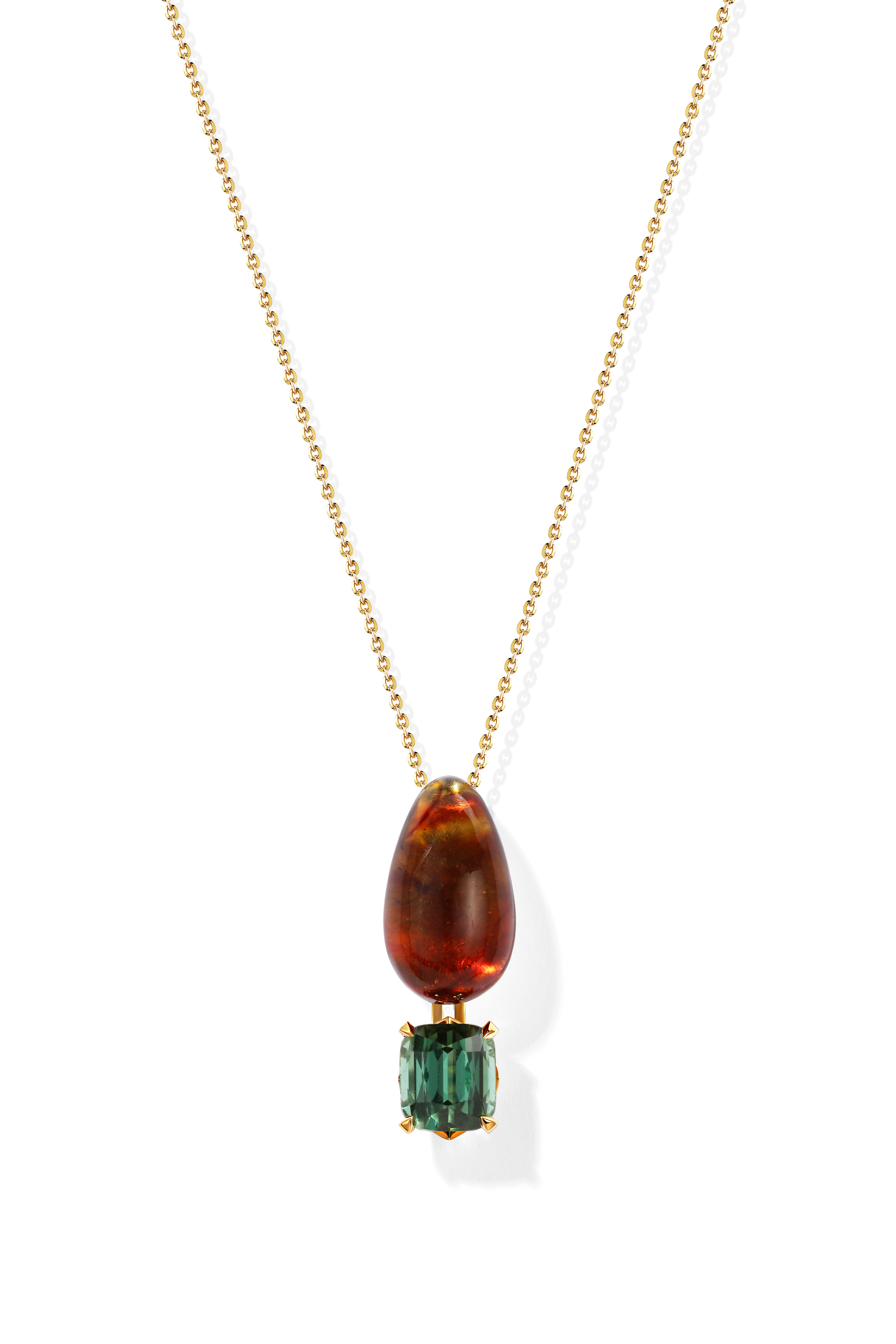 Pendant with amber and tourmaline
