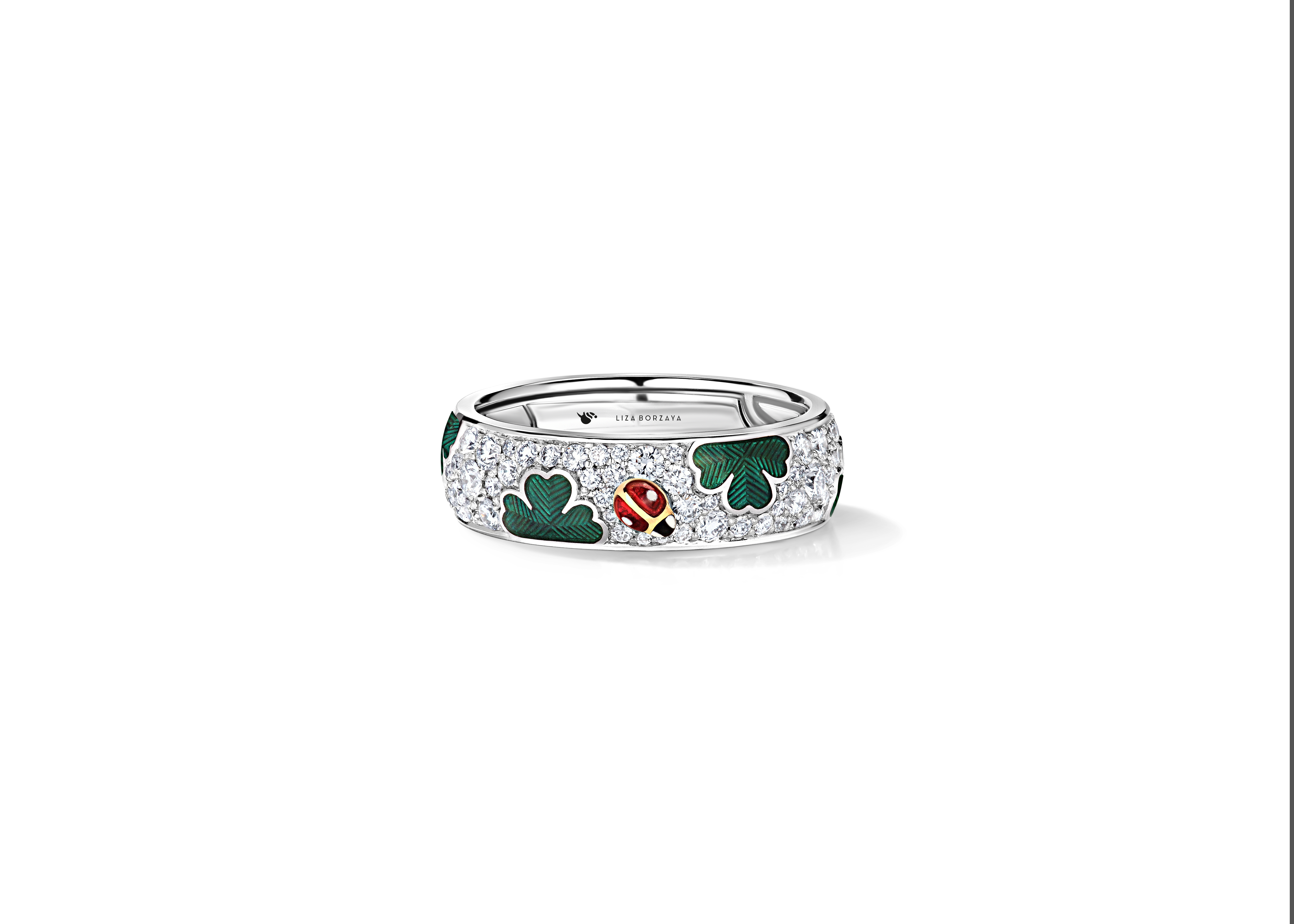 Ring "Clover with ladybug" pavé