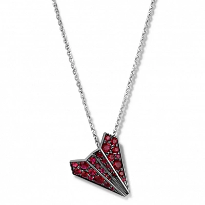 Ruby airplane pendant with ruthenium, 15 mm