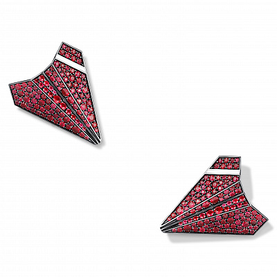 Earrings “Ruby airplanes” with ruthenium, 25 mm