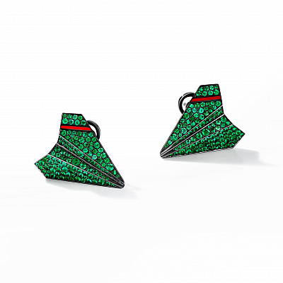 Airplane earrings with emeralds