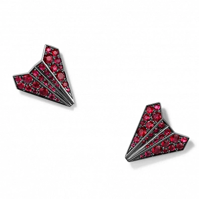 Earrings “Ruby airplanes” with ruthenium, 15 mm