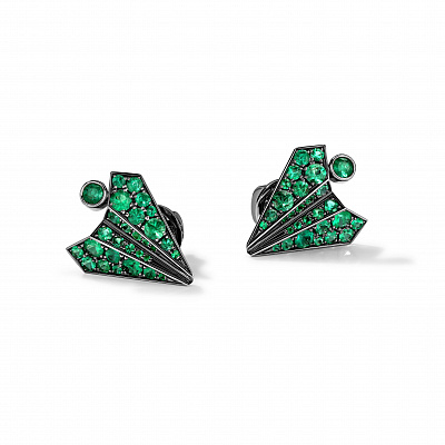 Airplane earrings with emeralds