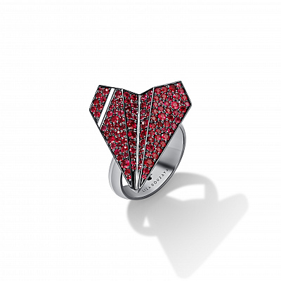 Ring “Ruby airplanes” with ruthenium, 25mm
